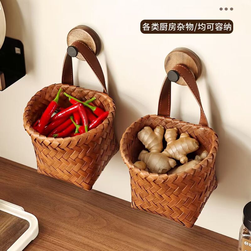 Kitchen Onion, Ginger, and Garlic Storage Basket, Multifunctional Household Wall-Mounted Woven Basket, Egg Storage Basket, Rattan-Like Storage