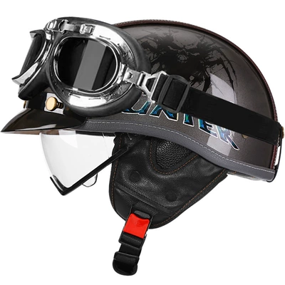 Motosiklet kaskı (dəbilqə) — Helmet Leather Helmet for Men and - bright-gray-devil-hunter-transparentsilver-frame-mirror-m