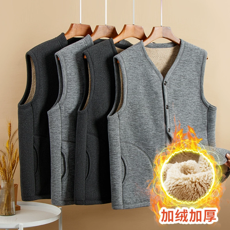Новый мужской жилет для папы, теплый утолщенный жилет без рукавов на флисовой подкладке для дедушки, теплая одежда больших размеров для пожилых людей.