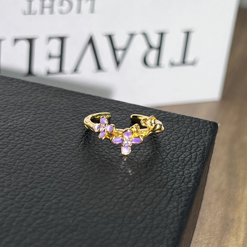 7g Weight Open Rings Classification Adjustable Ring Size 1 Piece Quantity Holiday, Tea Party Occasion Copper Material Flower, Butterfly Pattern All Seasons Season Women's Gender Enamel Design Classic Style, Shiny Style Wholesale Jewelry Classic Style Shiny Flower Butterfly Copper Enamel Open Rings 10