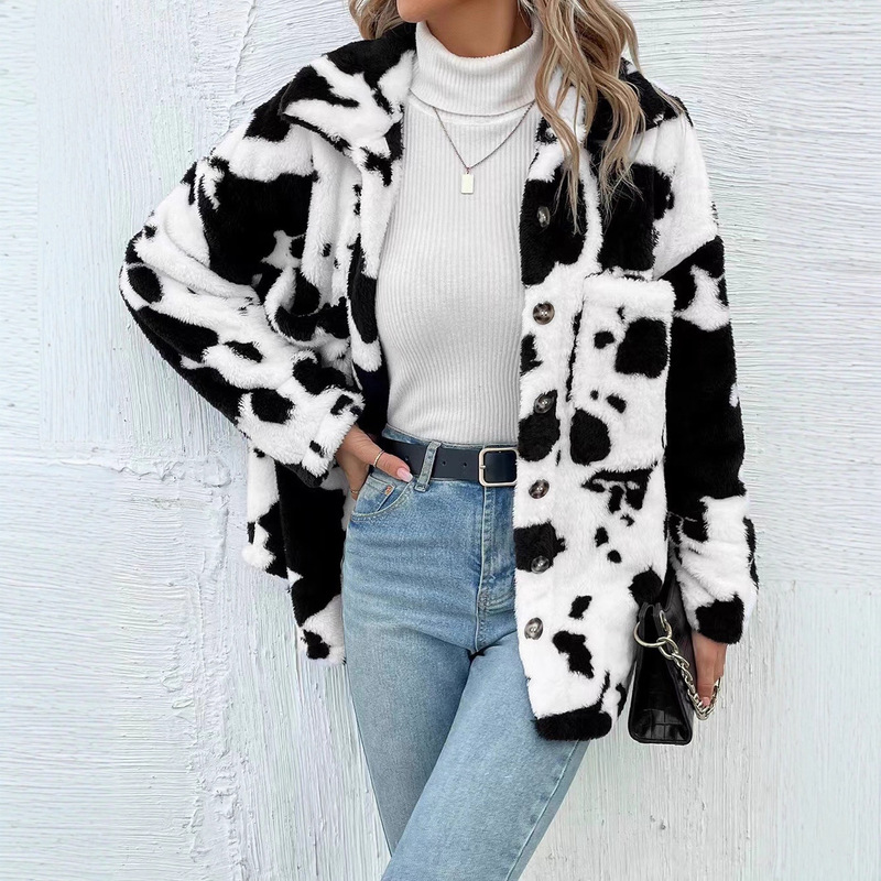 Cross-Border European and American Amazon Independent Site Best-Selling Flannel Printed Cow Pattern Top with Pockets Cross-Border European and American Amazon Independent Site Best-Selling Flannel Printed Cow Pattern Top with Pockets