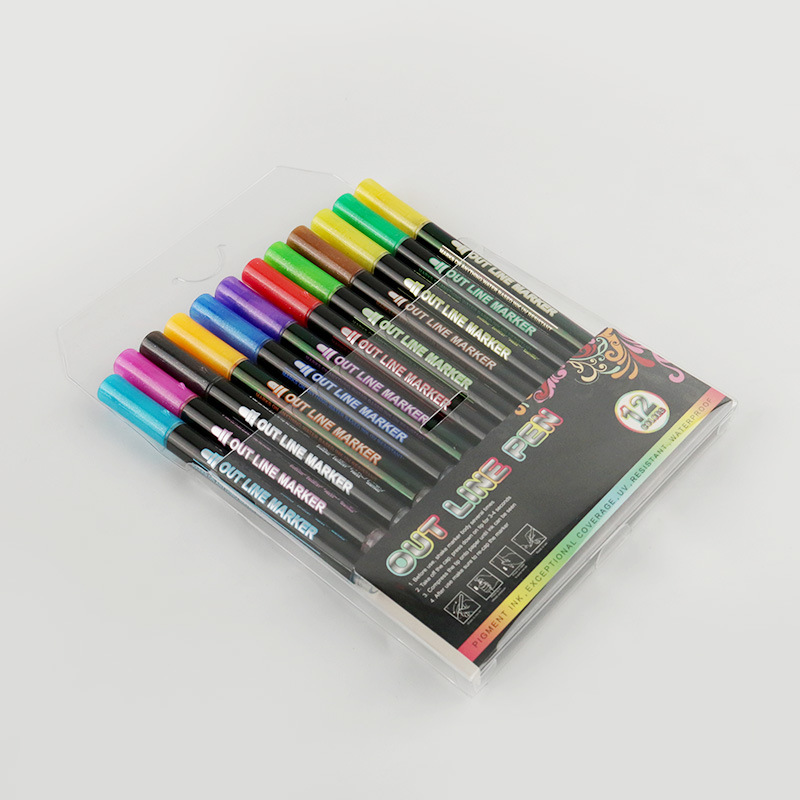Fantasía doble línea de contorno de la pluma 8 colores 12 colores traje DIY resaltador pluma de contorno estudiante pintura pluma de marcado de dos colores