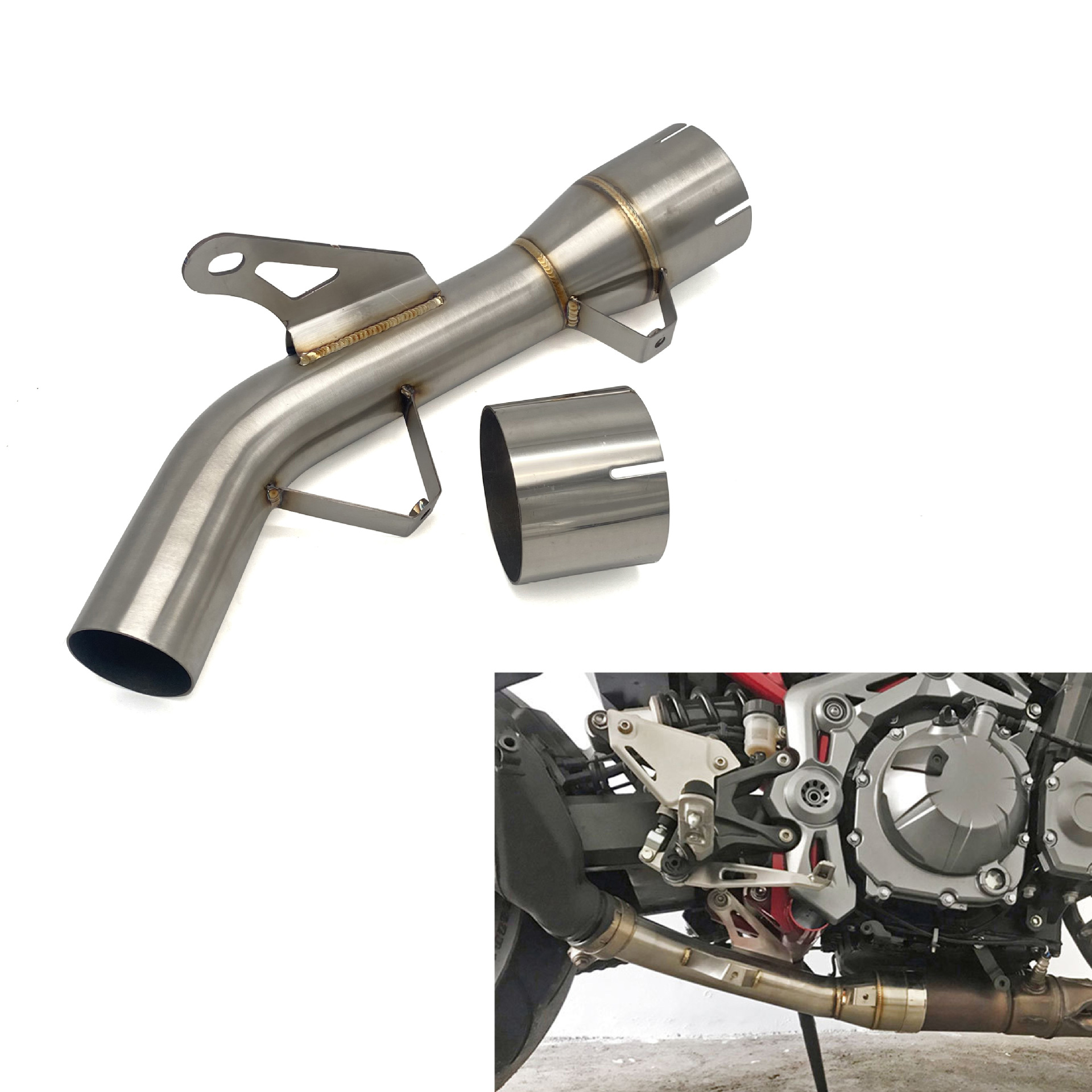 Suitable for Kawasaki motorcycle modification exhaust pipe Z900 drum removing middle section back pressure drum can be connected to 51mm original car exhaust