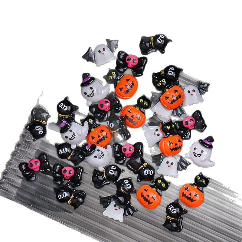 Halloween murciélago estereoscópico fantasma calabaza cabeza esqueleto dibujos animados joyas de manicura exquisitas curiosas ornamentos de uñas