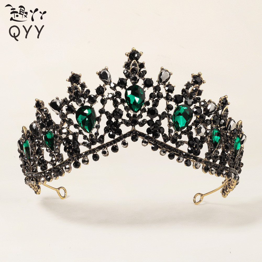 Europe and America Retro Baroque Emerald court alloy Queen Crown banquet party Headdress bride