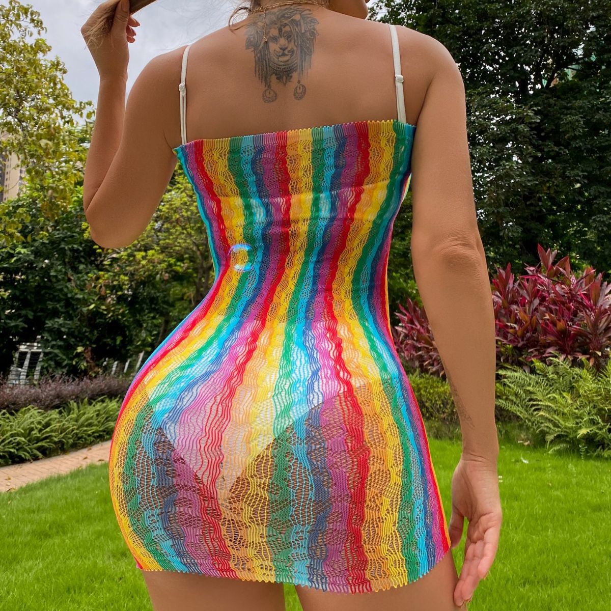 Gonna dritta avvolgente colorata arcobaleno da donna in lingerie erotica_voghion.com