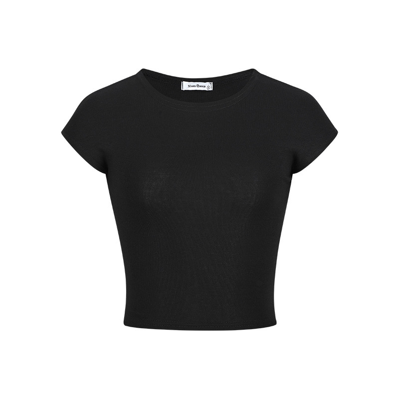 MosesQueen2025 新しい夏のホットガールショートショルダートップインラウンドネックスリムフィット半袖 Tシャツ|undefined