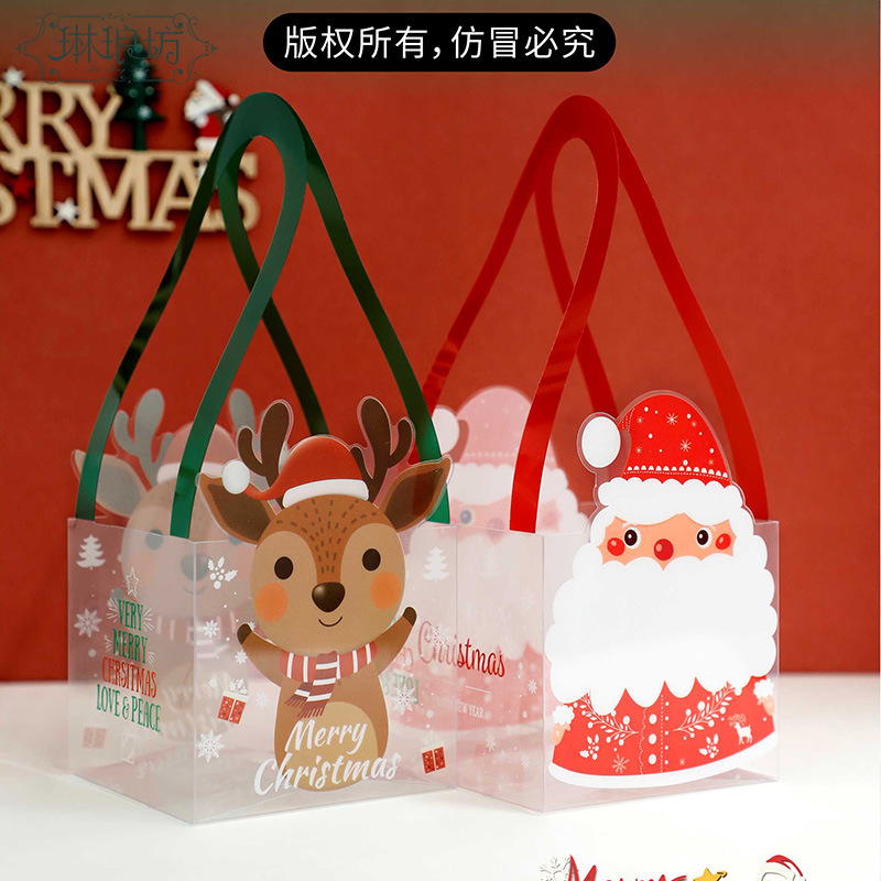 Navidad paz fruta caja portátil flores regalo embalaje bolsa de mano Santa Claus ciervos dibujos animados perspectiva bolsa
