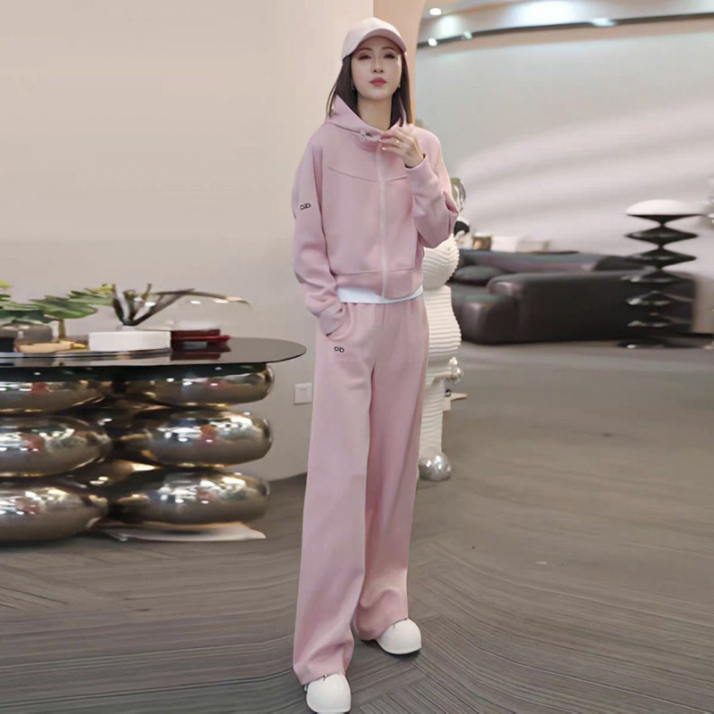 Pink Casual Sports Suit for Women, Spring and Autumn 2026 New Fashion Stylish Youthful Hooded Sweatshirt Two-Piece Set, Slimming