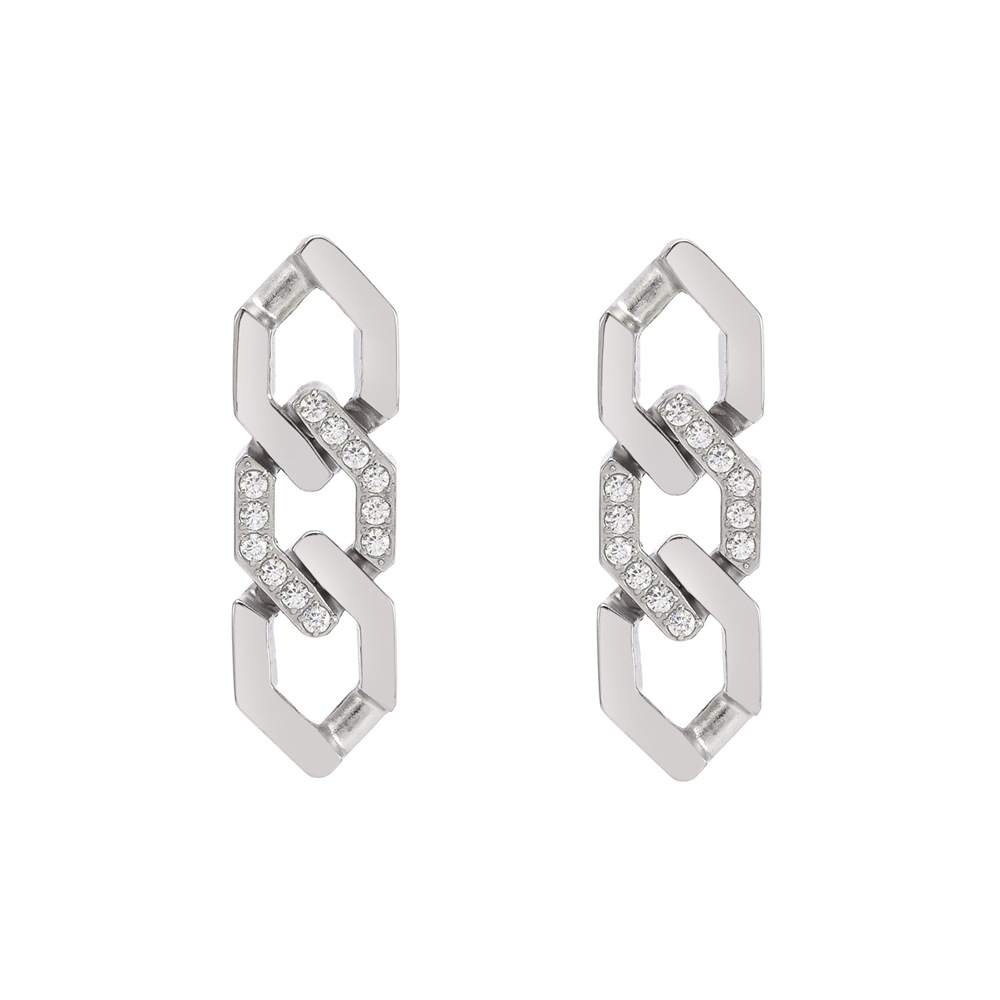 1 Pair Simple Style Chain Plating Inlay Stainless Steel Zircon Drop Earrings display picture 8