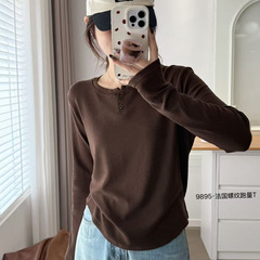 洋气圆领长袖打底衫女2025新款内搭秋冬打底显瘦螺纹T恤面膜T恤
