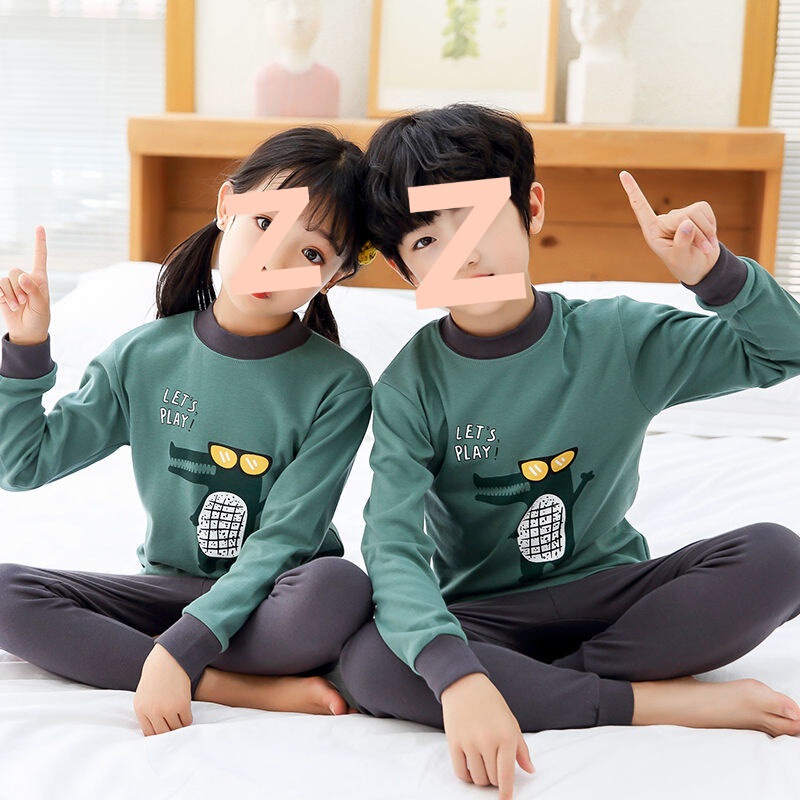 Children's Cotton Underwear Set Autumn Clothes and Pants Boys Girls Thermal Sweater Pajamas for Older Children with No Collar