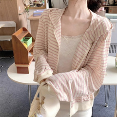 2025新款韩版百搭显瘦条纹防晒长袖连帽开衫罩衫宽松休闲外套女潮
