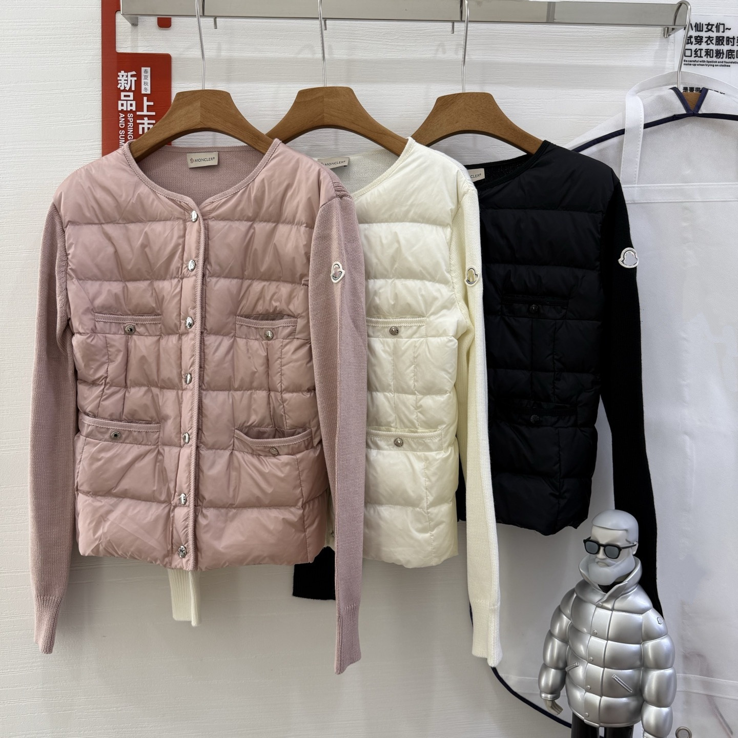 25女款秋冬M家拼接羽绒服单排扣棉黑色显瘦修身型薄款长袖羽绒服