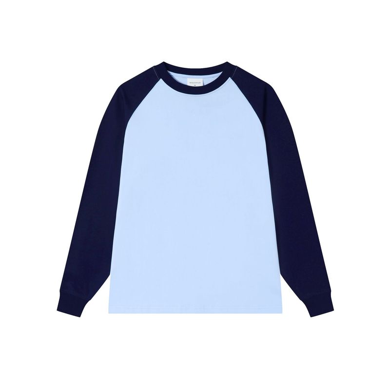 250g双糸純綿ラグランカラーブロックラウンドネック長袖Tシャツ、ロゴカスタマイズ、グループユニフォーム、プリントカスタマイズ、文化シャツ|undefined