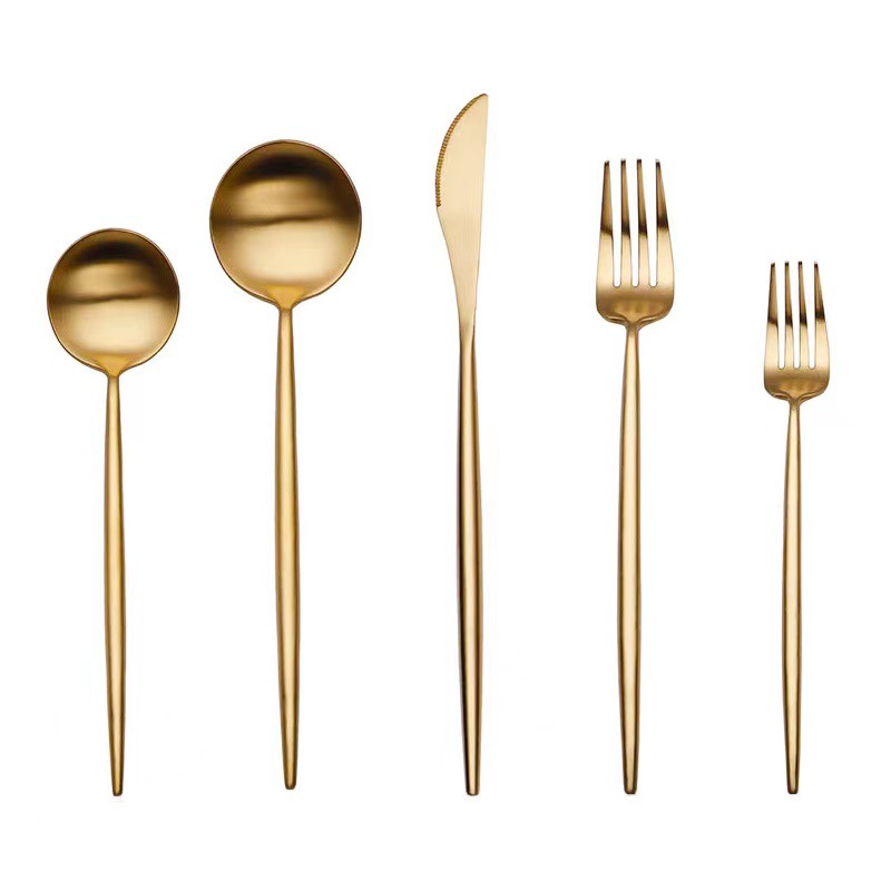 Suministro transfronterizo de Portugal cuchillo de lijado, tenedor y traje de cuchara Cuchara y tenedor de postre de acero inoxidable de estilo occidental de 5 piezas Cuchillo y tenedor