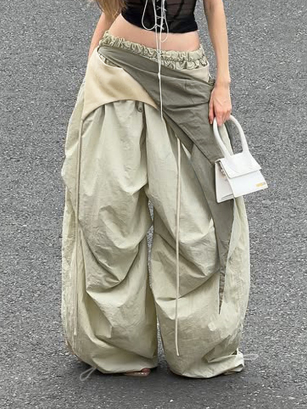 街头西海岸个性设计感多层拼接不规则撞色休闲裤宽松工装裤长裤潮|undefined
