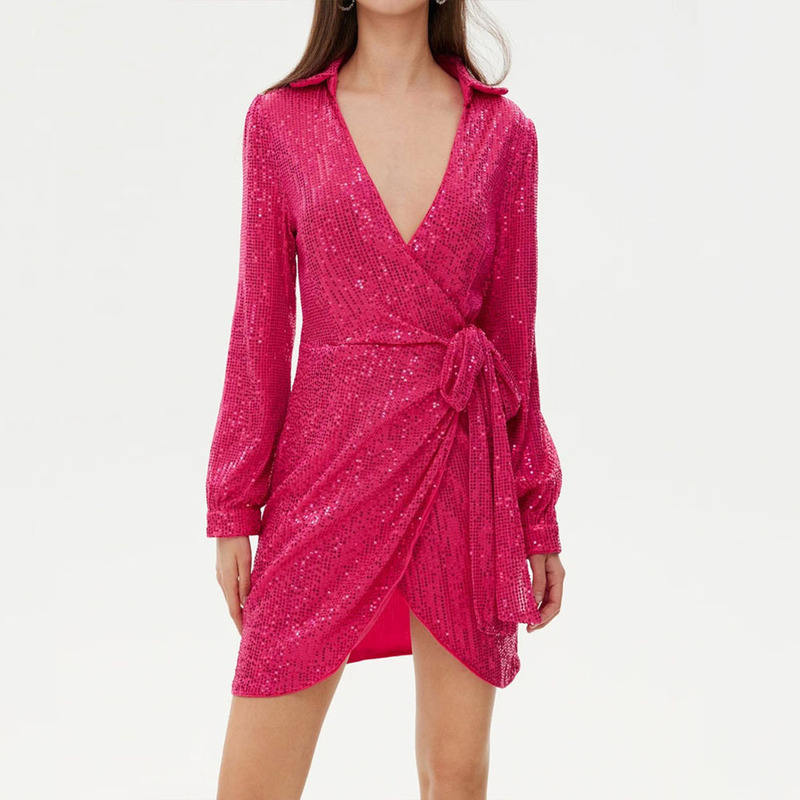 European and American New Women Cross-border Dress Long Sleeve Shirt Collar Skirt Birthday party Dress Dating Casual