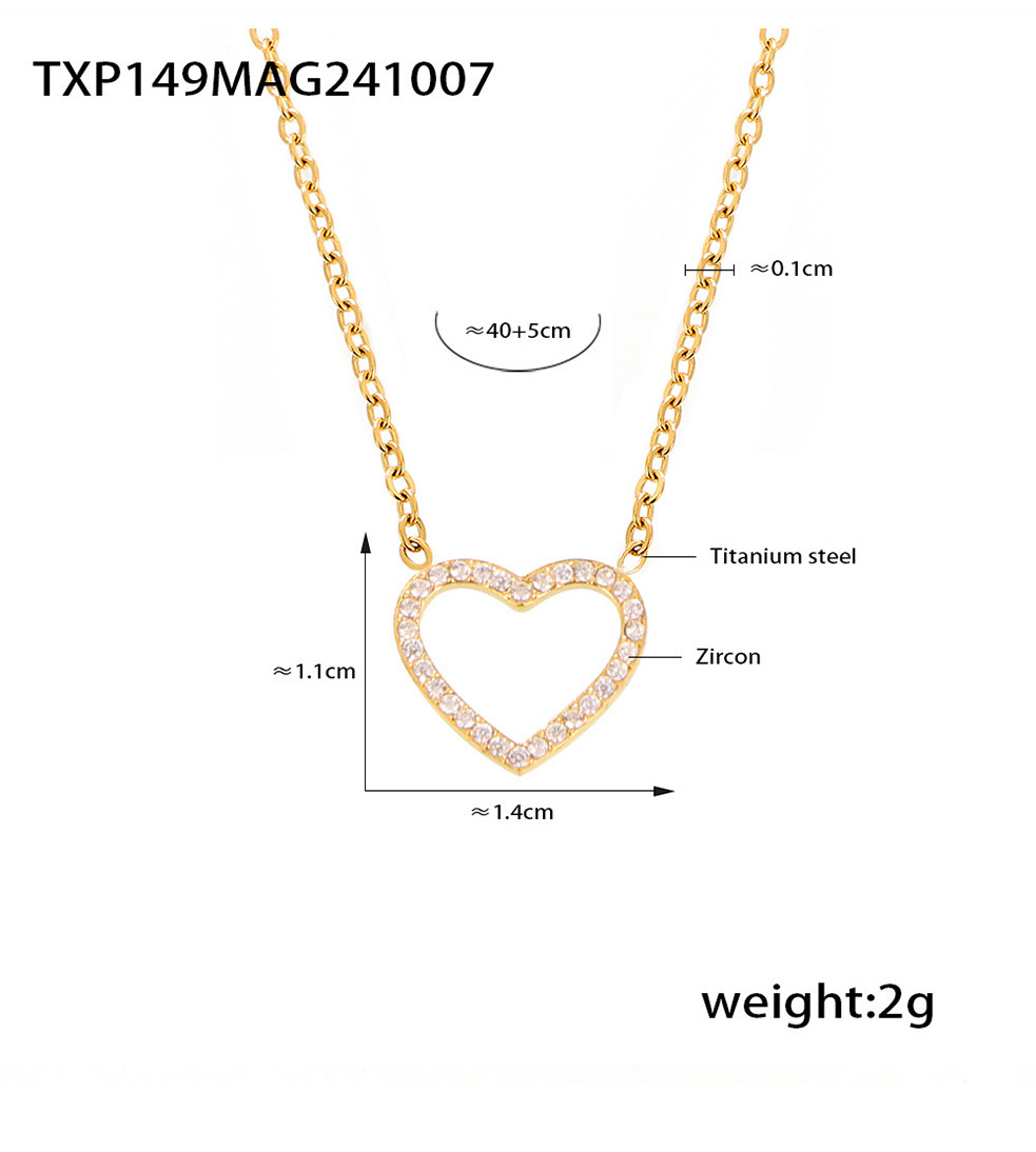 Square Sugar Ins Heart-shaped Handmade Zircon Double Layered Collarbone Necklace Bracelet Set Titanium Steel PVD Electroplating Color Preservation_voghion.com