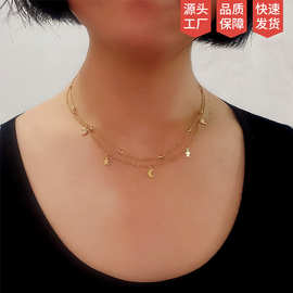 钛钢星星月亮吊坠锁骨链不锈钢不掉色双层叠戴项链复古风文艺复古