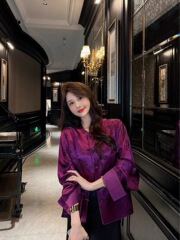H2C高级感新中式国风外套醋酸缎面提花女士复古唐装盘扣上衣开衫