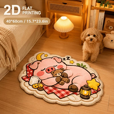 Cute Piggy Imitation Cashmere Floor Mat, Adorable Animal Bedroom Cooling Foot Mat, Bathroom Toilet Absorbent Mat TEMU