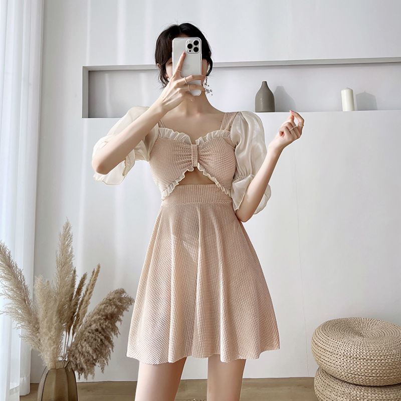 Traje de baño vestido de una pieza de las mujeres estilo coreano super hada sexy puro deseo viento traje de baño vientre que cubre adelgazamiento chica traje de baño de vacaciones de aguas termales