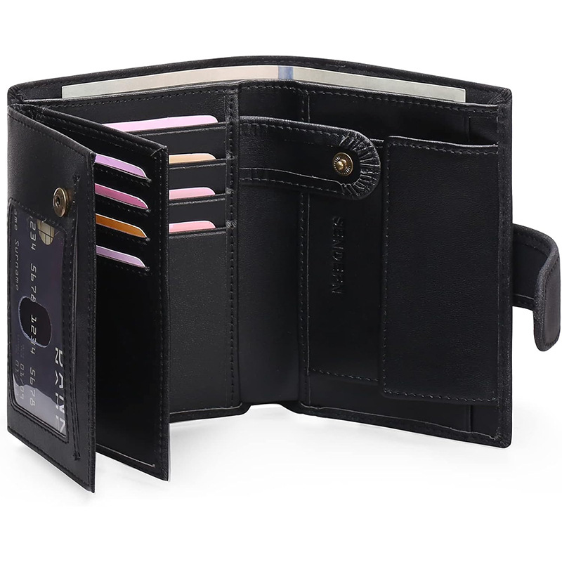 Cross-border RFID cepillo antirrobo bolso de cambio para hombres corto tres plegables multi-tarjeta billetera de cuero de vaca cartera