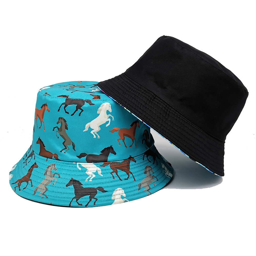 Polyester Material Unisex Retro Horse Printing Wide Eaves Bucket Hat