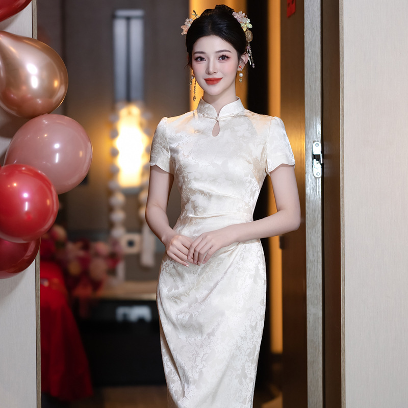 新中式香槟色日常旗袍敬酒服新娘小个子连衣裙领证登记女订婚礼服|undefined