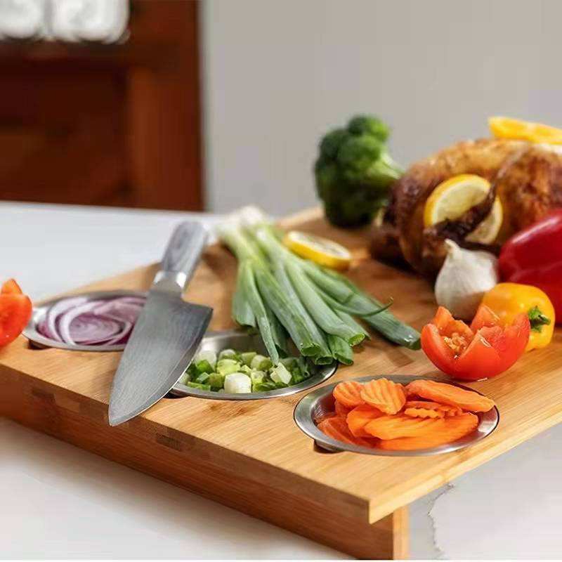 Tabla de cortar de bambú creativa con tazón de almacenamiento tabla de cortar hogar tabla de cortar de frutas y verduras queso filete de queso Tabla de pizza