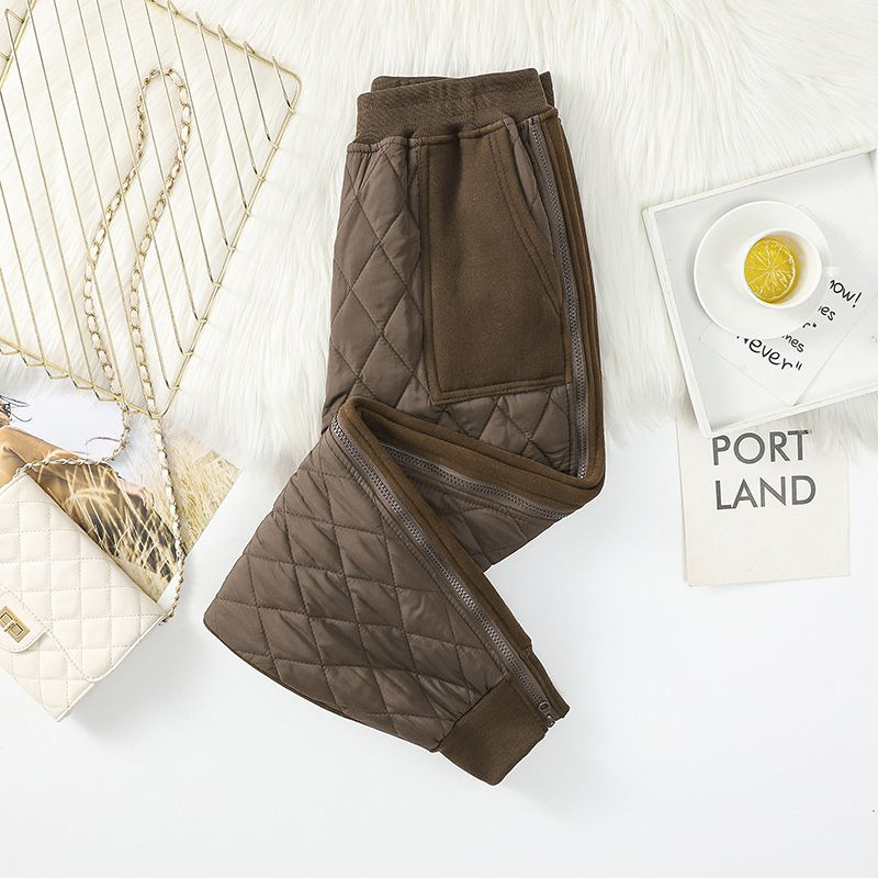 Japanese Quilted Warm Trousers - No Pilling, Cozy Lined, Elastic Cuffs, Black/Brown/Rose Red/Apricot