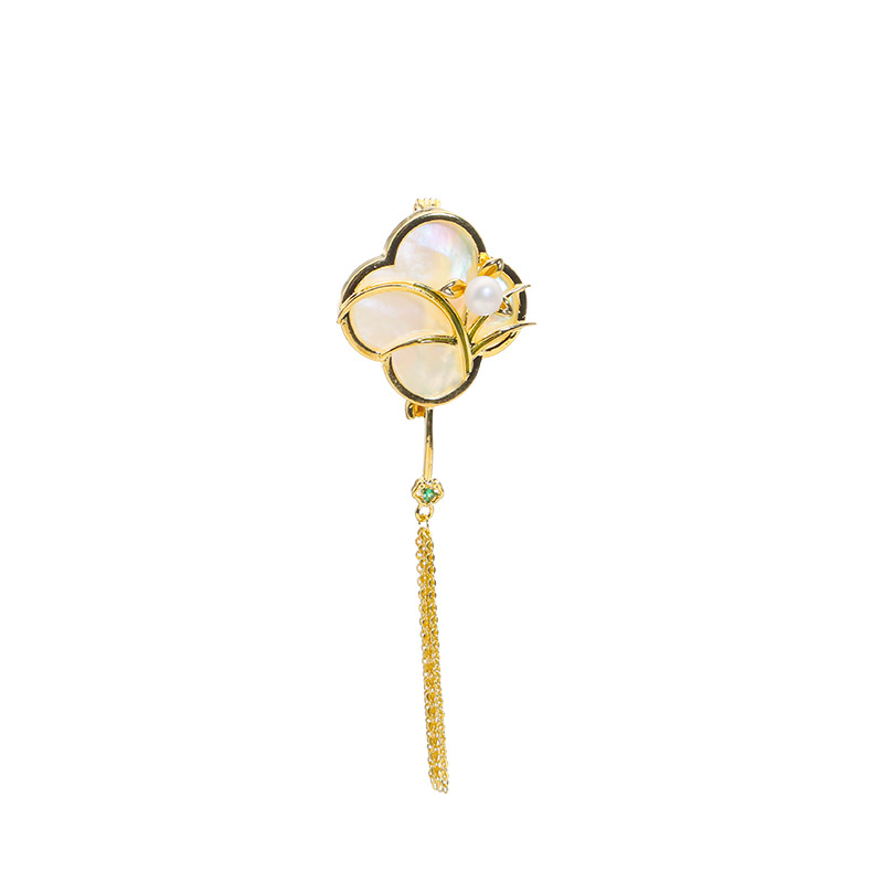Nuevo estilo chino perla de agua dulce natural broche nicho alto sentido pin accesorios ramillete 18K oro real color retención