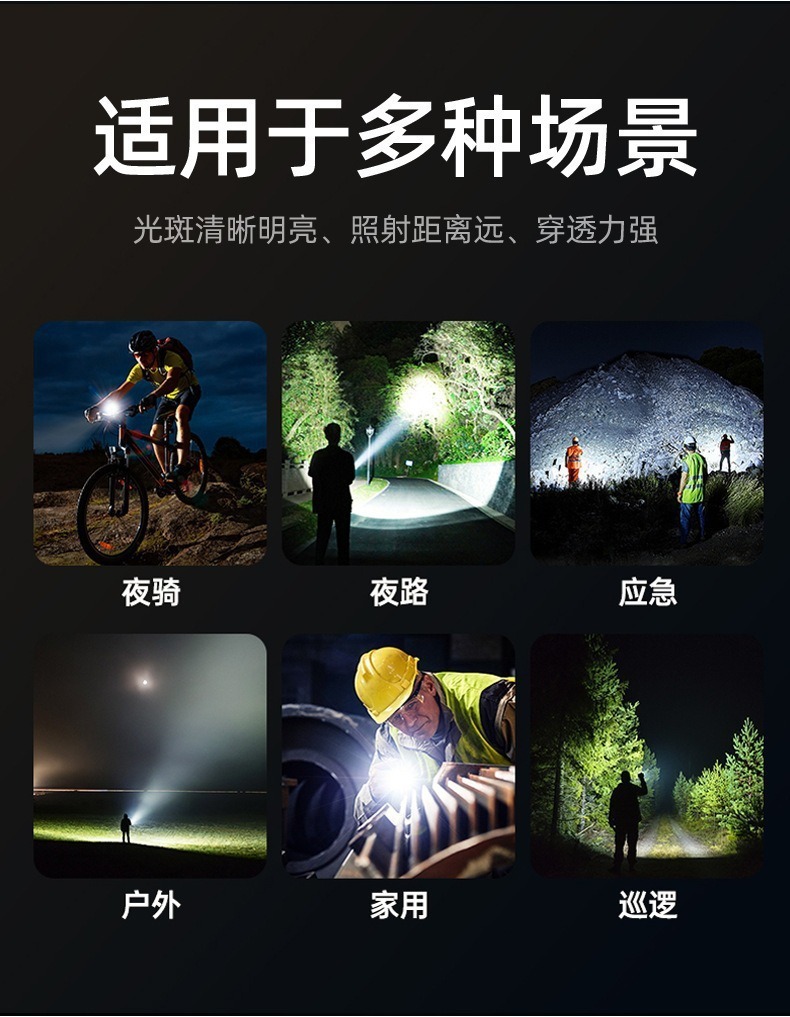 Cross-border high-brightness flashlight for outdoor mountain climbing and exploration, long-lasting lighting, waterproof, rechargeable, digital display flashlight