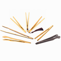 Wholesale bamboo tea tongs, curved bamboo straight bamboo tea tongs, large, medium, small tea tongs with laser logo, tea ceremony accessories, cross-border supply