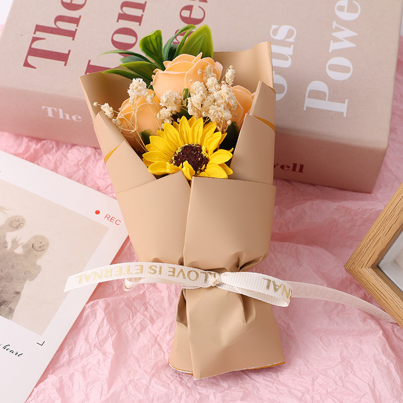 Regalo de San Valentín mini ramo de flores girasoles, flores secas eternas con estrellas exquisitas