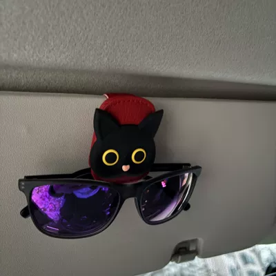 Car Glasses Clip/Bill Clip car sun visor storage - black-cat-red-leather-glasses-clip