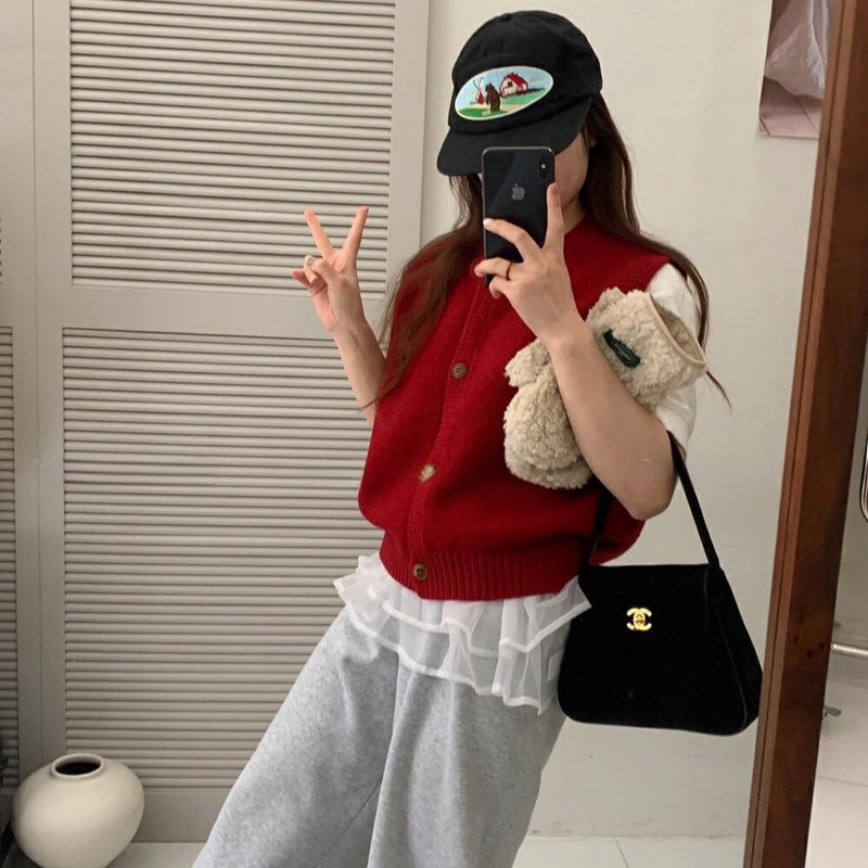 2025新款韩系小个子针织学院风女叠穿马甲开衫背心毛衣女款上衣|undefined