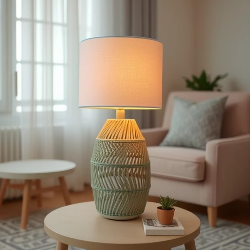 Lámpara de lino lámpara de mesa de vidna artesanal lámpara de escritorio dormitorio decoración de sala de exposiciones lámpara de mesa decoración mayorista