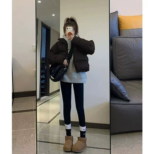 Women's stylish fashion cotton puffer jacket, autumn and winter high-end small silhouette bread coat, pure color short sleeve outerwear