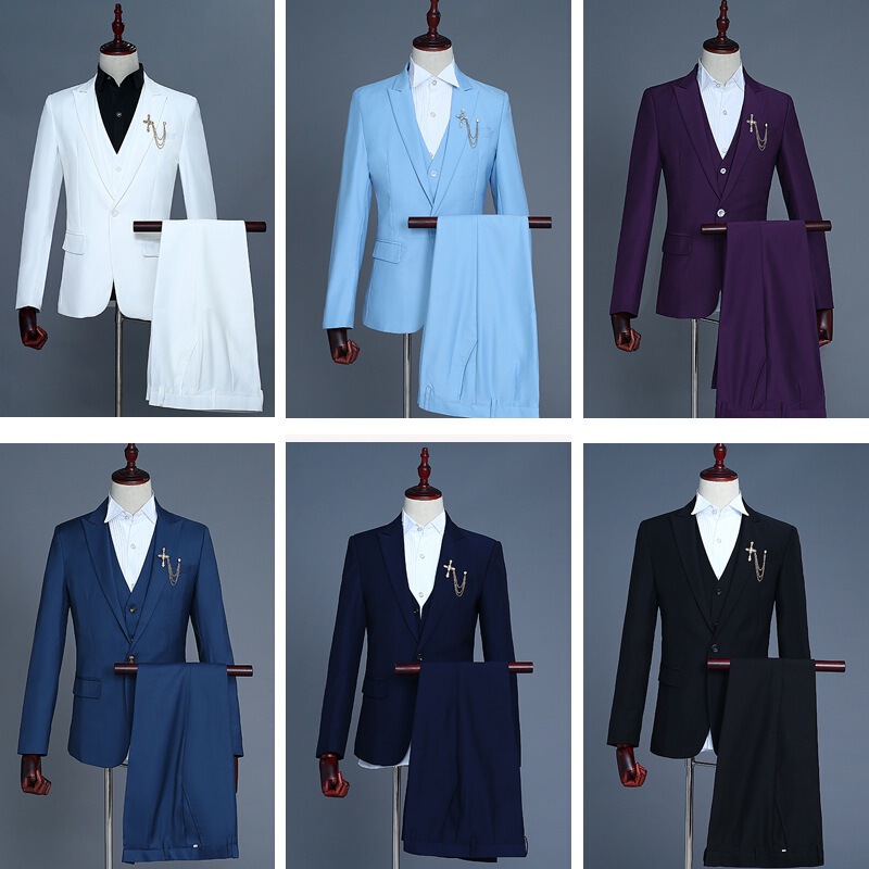 Men's Groom's Dress, Vest, Three-Piece Performance Suit, Host Suit, Colorful Photo Theme Suit