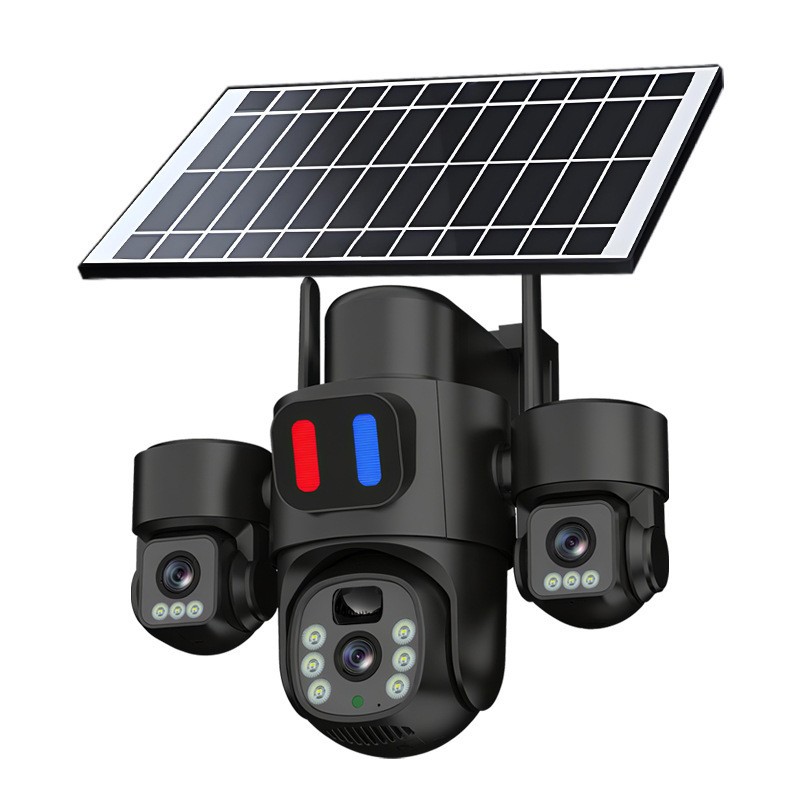 Cámara de vigilancia solar al aire libre impermeable tres imágenes tres lentes alarma rotatoria sin ángulo muerto cámara personalizada