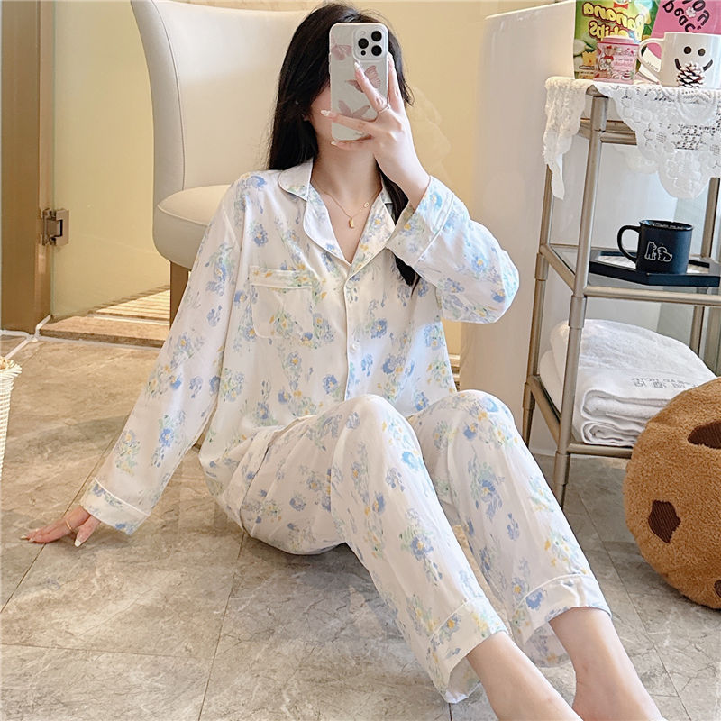 2026 봄/가을 신상 프린트 가디건 잠옷 세트 여름 얇은 스타일 달콤한 긴팔 긴바지 홈웨어 도매