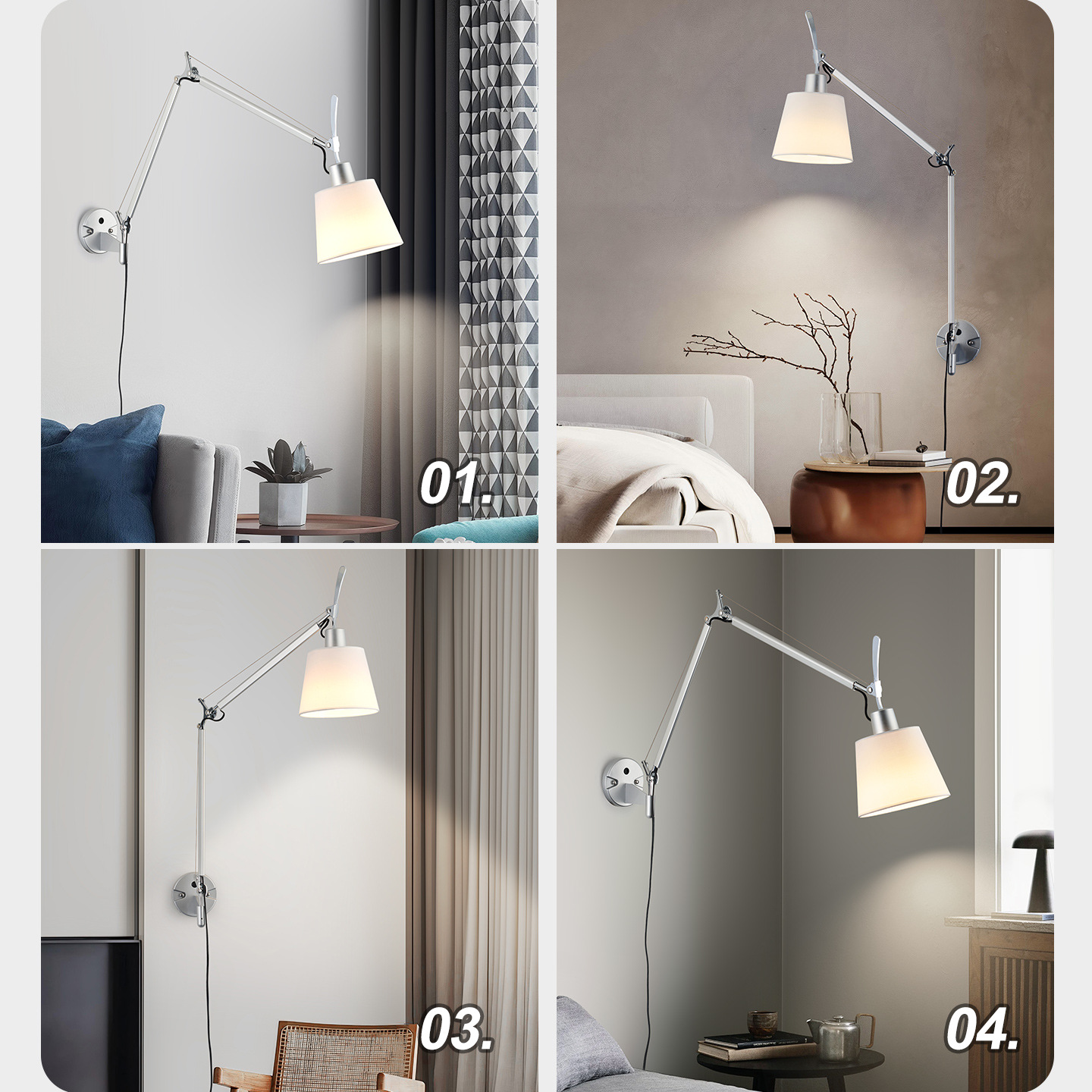 Lámpara de pared de cabecera de dormitorio, estudio moderno simple, balancín, diseño telescópico, sala de estar creativa, lectura, lámpara de protección ocular 194L