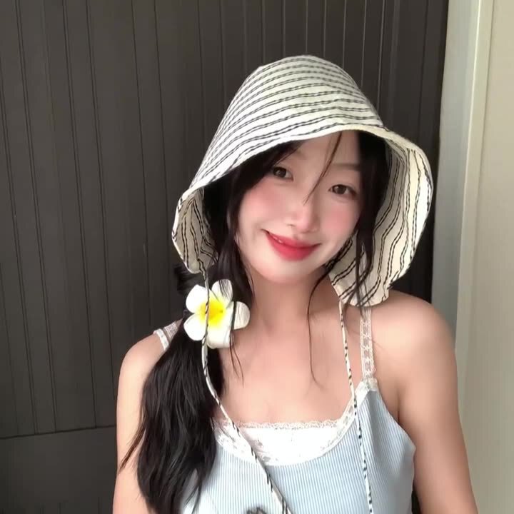 条纹系带渔夫帽女2025新款大帽檐显脸小百搭韩版防晒包头水桶盆帽|undefined