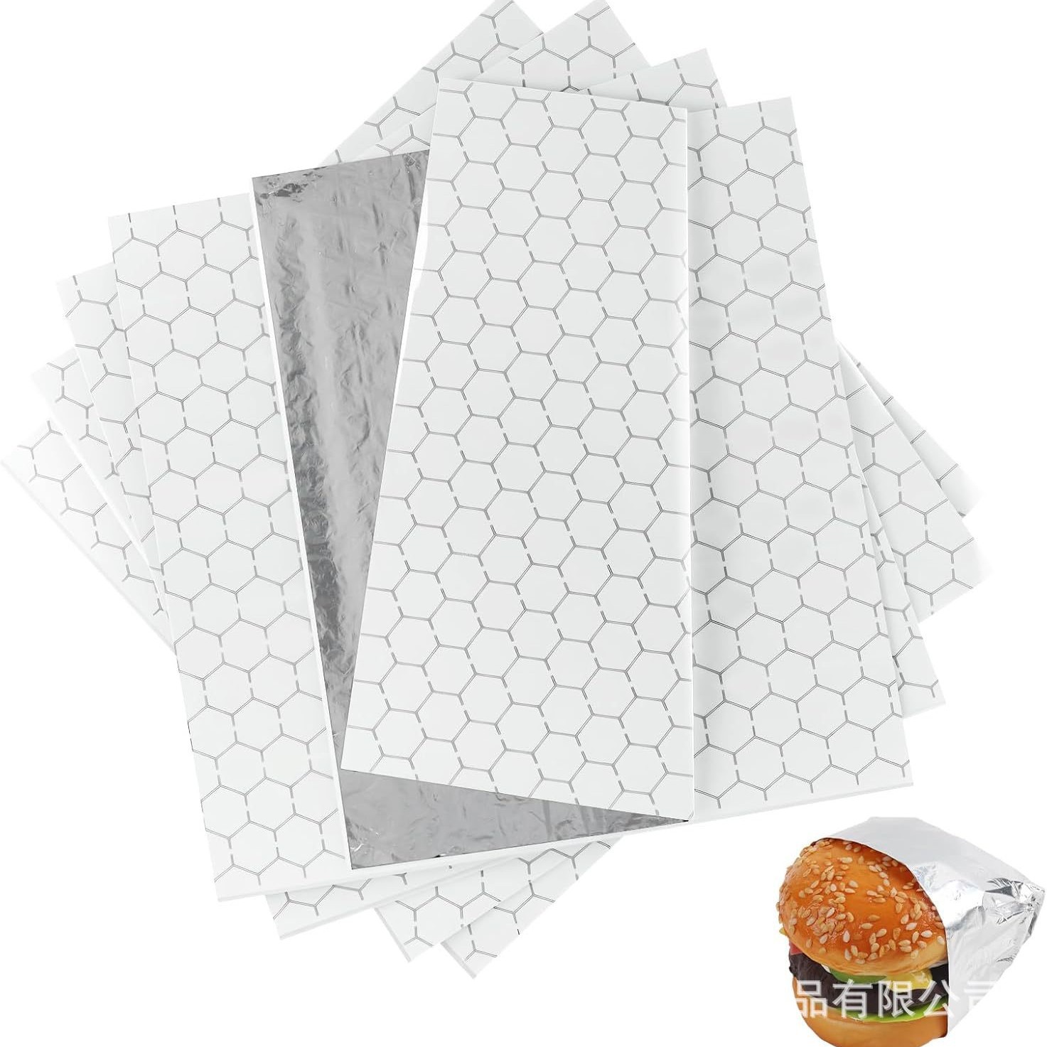 铝箔保温纸厂家食品级汉堡炸鸡卷饼打包蜂窝状锡箔包装纸复合双层