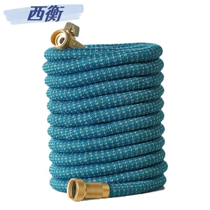 Manufacturers sell 3 times telescopic water pipe garden water pipe hose with high-pressure water gun car wash water pipe lake blue + gray