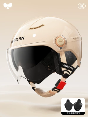 Certified Four-Season Universal Summer Sun – Motosiklet kaskı (dəbilqə) - 3c-khaki-double-mirrors-inside-and-outside-removable-ear-protection-one-size-fits-all