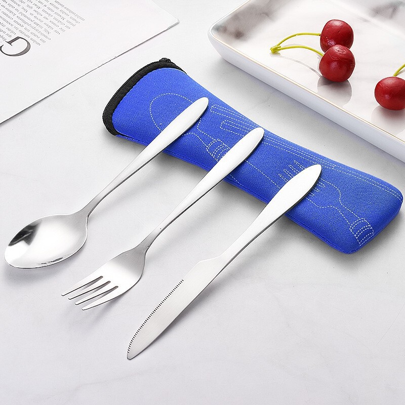 Stainless Steel Western-style Steak Knife, Fork and Spoon Cloth Bag Portable Western Tableware Three-piece Creative Gift Set Cross-border Supply