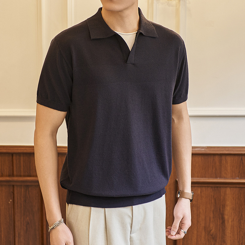 ZF8111-MW海鸥领针织OLO衫简约休闲老钱风短袖松弛感上衣,男装针织衫/毛衣,星座614